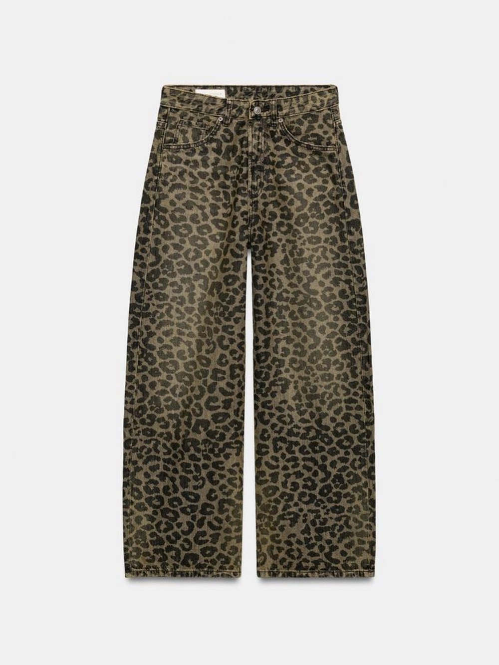Zara Olive Leopard-Print Wide Leg Jeans